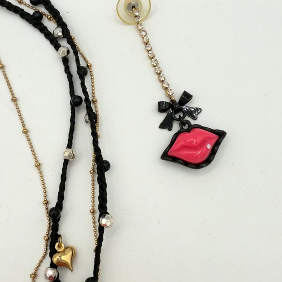 Betsey Johnson Lips First Date Hot Pink Necklace Earrings Set Statement - Picture 14 of 16